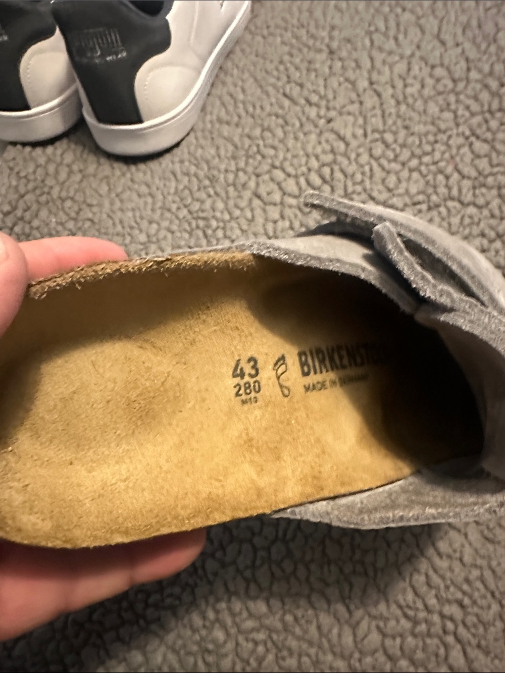 Birkenstock Light Gray Suede Slip-On Clogs with Strap - Picture 2 of 6